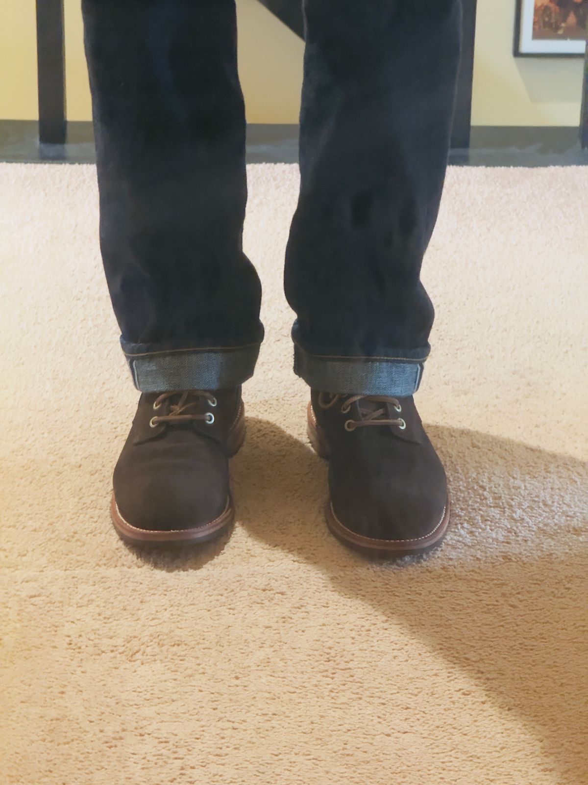 Photo by boots_4_me on March 15, 2025 of the Grant Stone Diesel Boot in C.F. Stead Loden Janus Calf Suede.