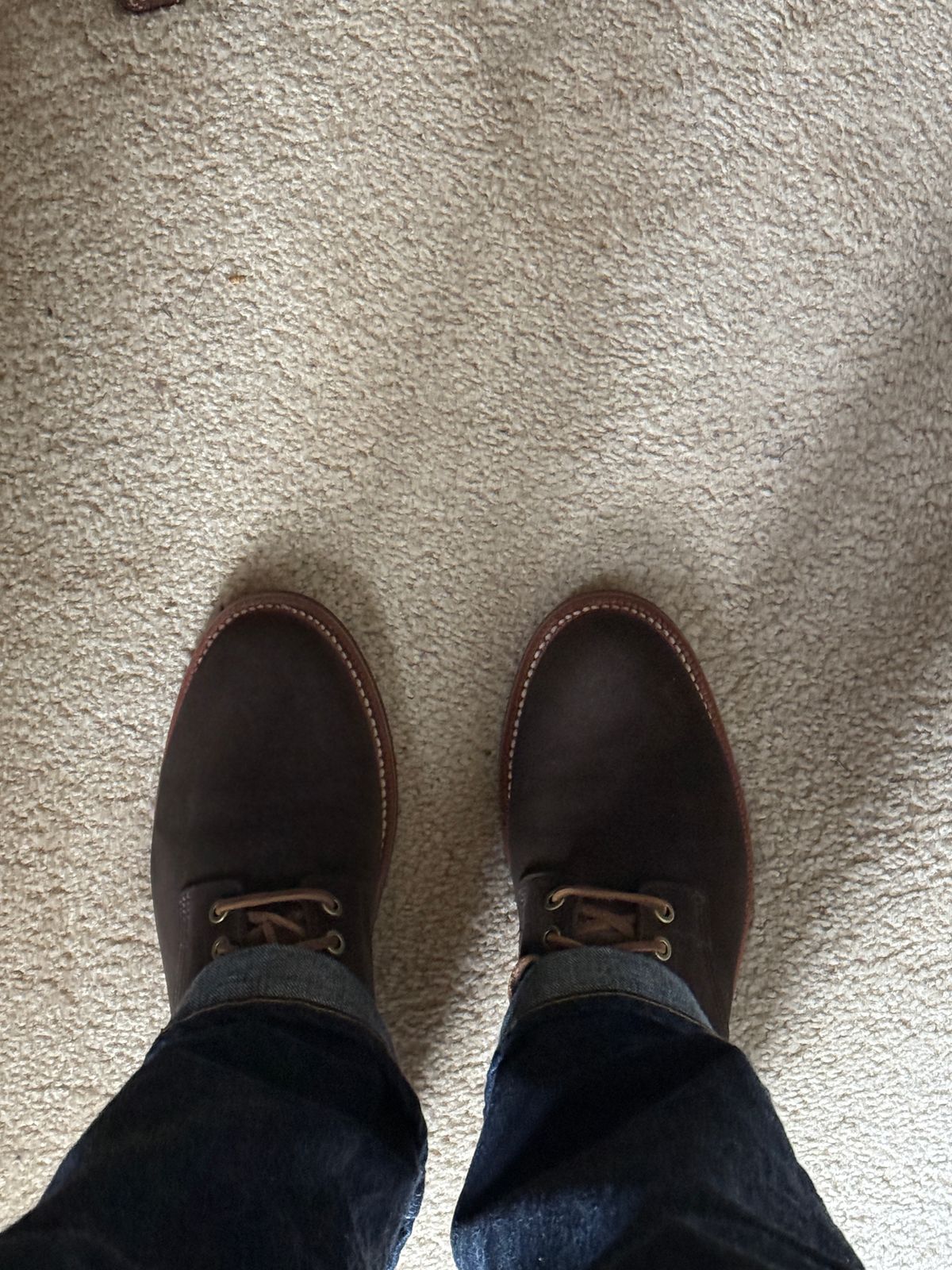 Photo by boots_4_me on March 15, 2025 of the Grant Stone Diesel Boot in C.F. Stead Loden Janus Calf Suede.