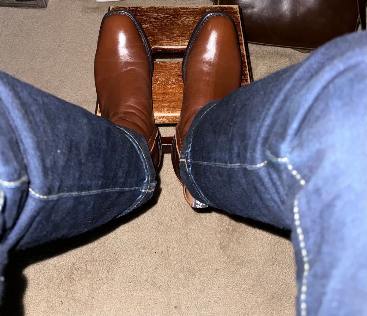 Photo by HeritageWearingPatriot on June 23, 2026 of the R.M. Williams Comfort Craftsman Side Zip Boot in Dark Tan Waxy Pull Up Leather.
