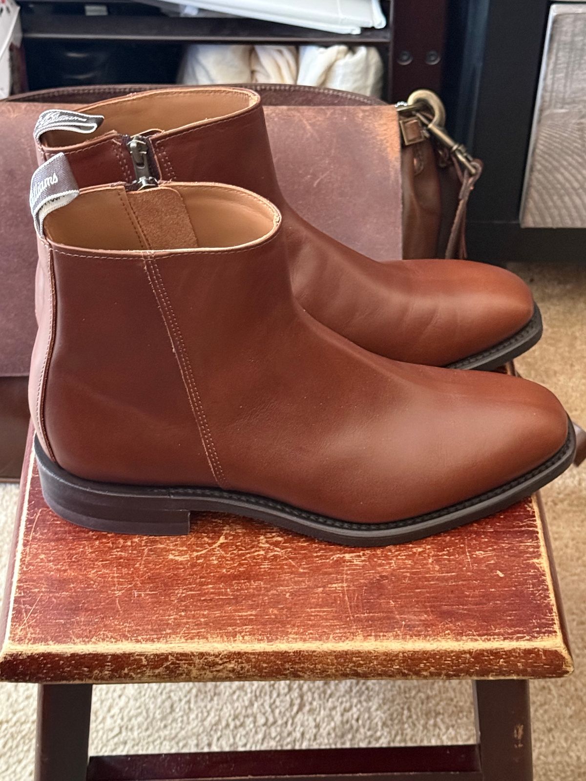 Photo by HeritageWearingPatriot on June 16, 2026 of the R.M. Williams Comfort Craftsman Side Zip Boot in Dark Tan Waxy Pull Up Leather.