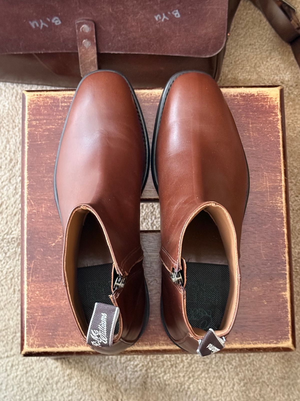 Photo by HeritageWearingPatriot on June 16, 2026 of the R.M. Williams Comfort Craftsman Side Zip Boot in Dark Tan Waxy Pull Up Leather.