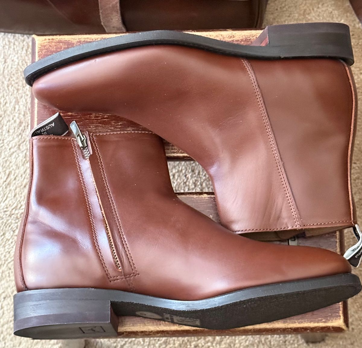 Photo by HeritageWearingPatriot on June 16, 2026 of the R.M. Williams Comfort Craftsman Side Zip Boot in Dark Tan Waxy Pull Up Leather.