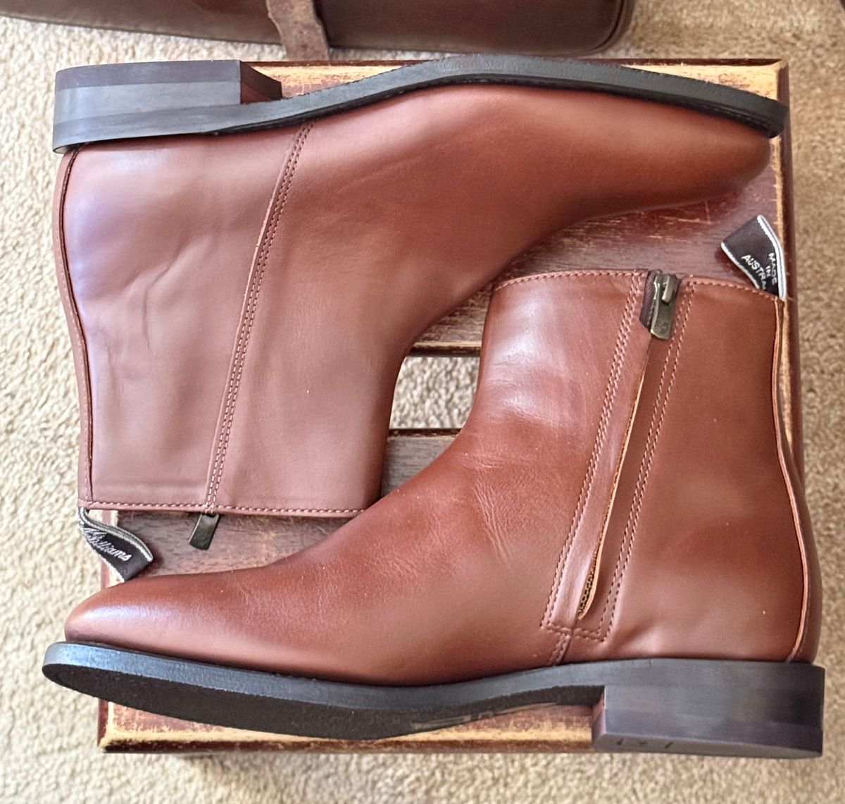 Photo by HeritageWearingPatriot on June 16, 2026 of the R.M. Williams Comfort Craftsman Side Zip Boot in Dark Tan Waxy Pull Up Leather.