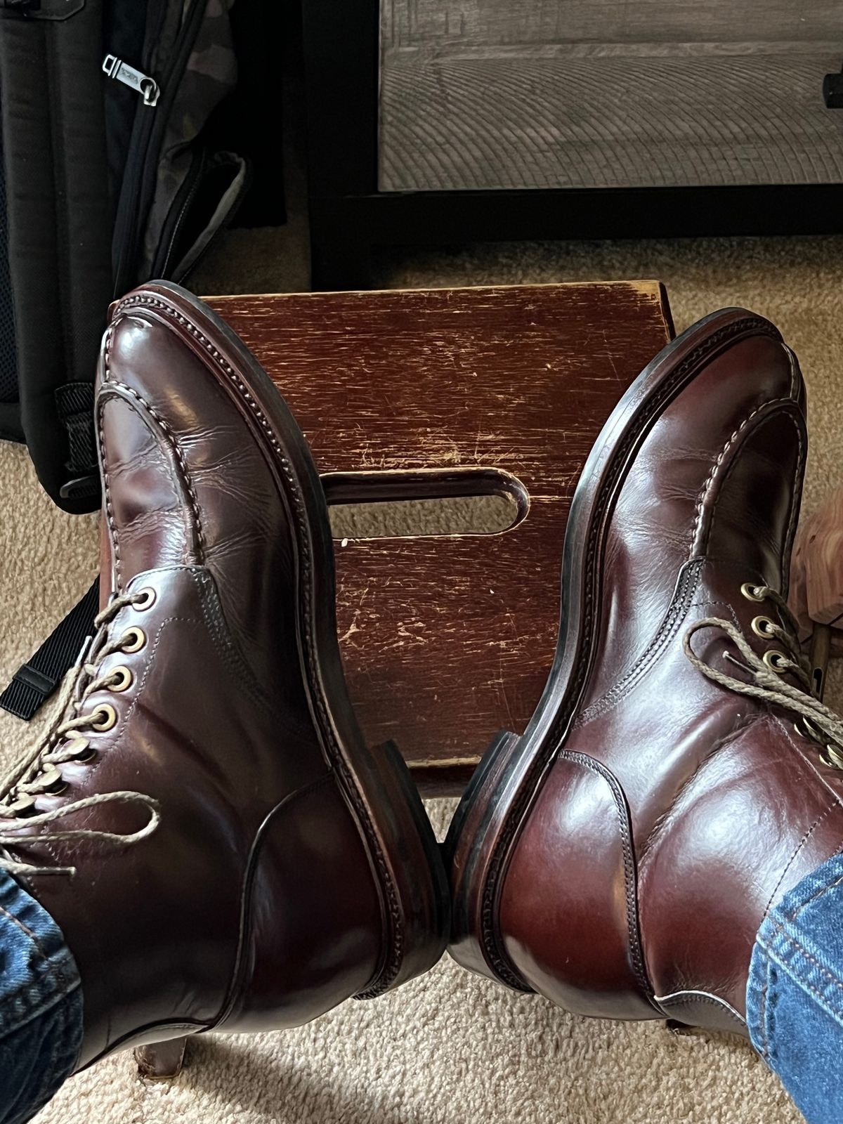 Photo by boots_4_me on July 21, 2023 of the Grant Stone Ottawa Boot in Horween Crimson Chromexcel.