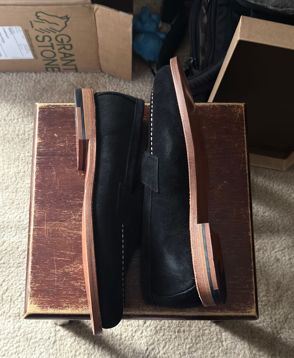 Photo by boots_4_me on September 10, 2025 of the Grant Stone Travelers in C.F. Stead Black Janus Calf Suede.