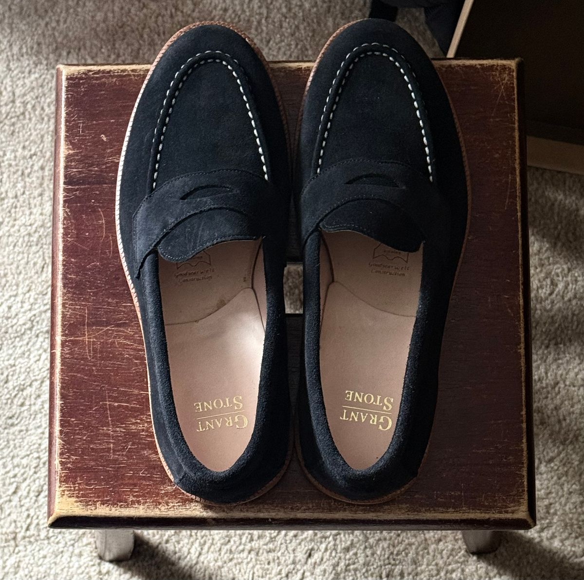 Photo by boots_4_me on September 10, 2025 of the Grant Stone Travelers in C.F. Stead Black Janus Calf Suede.