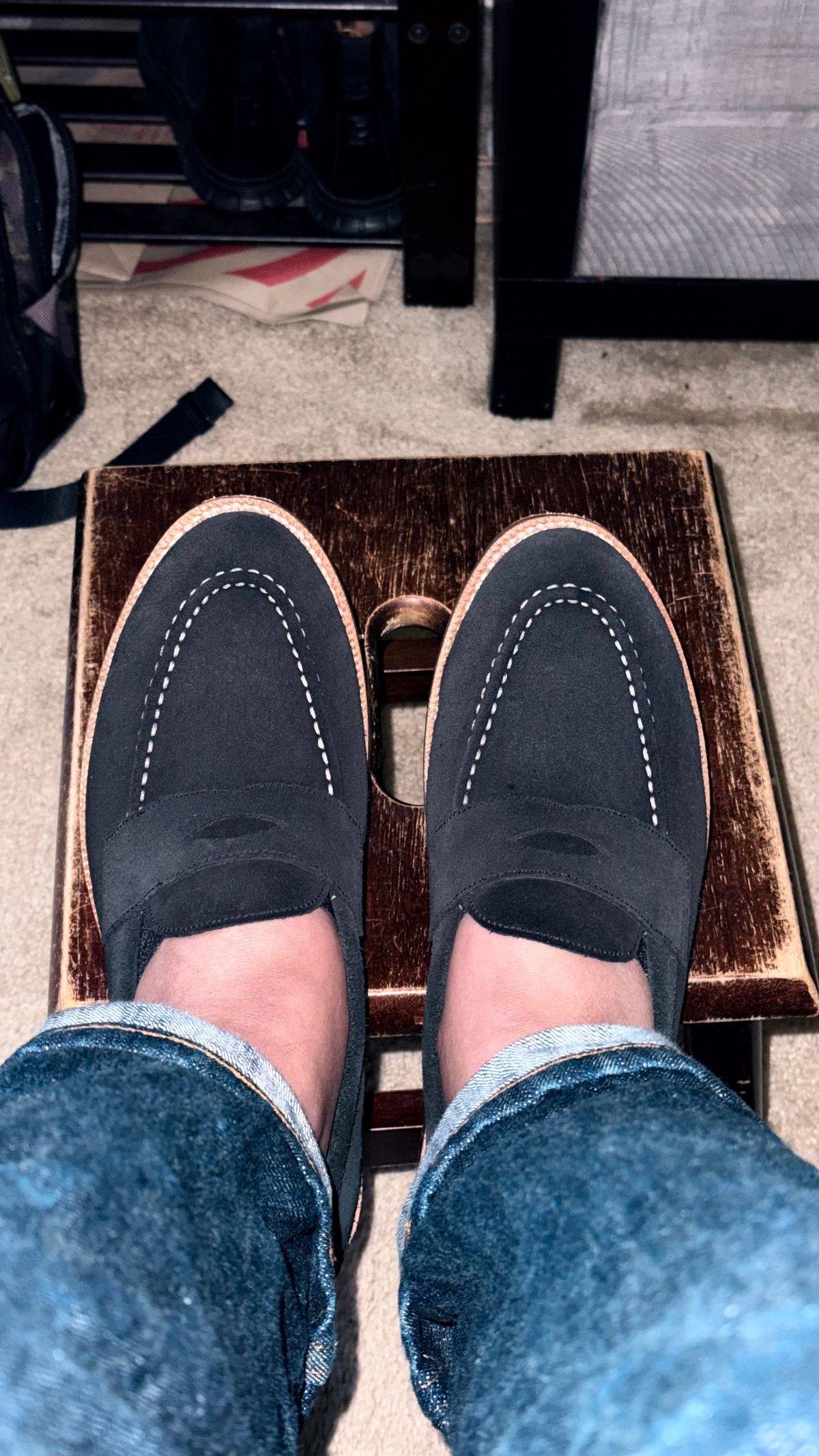 Photo by boots_4_me on September 24, 2025 of the Grant Stone Travelers in C.F. Stead Black Janus Calf Suede.