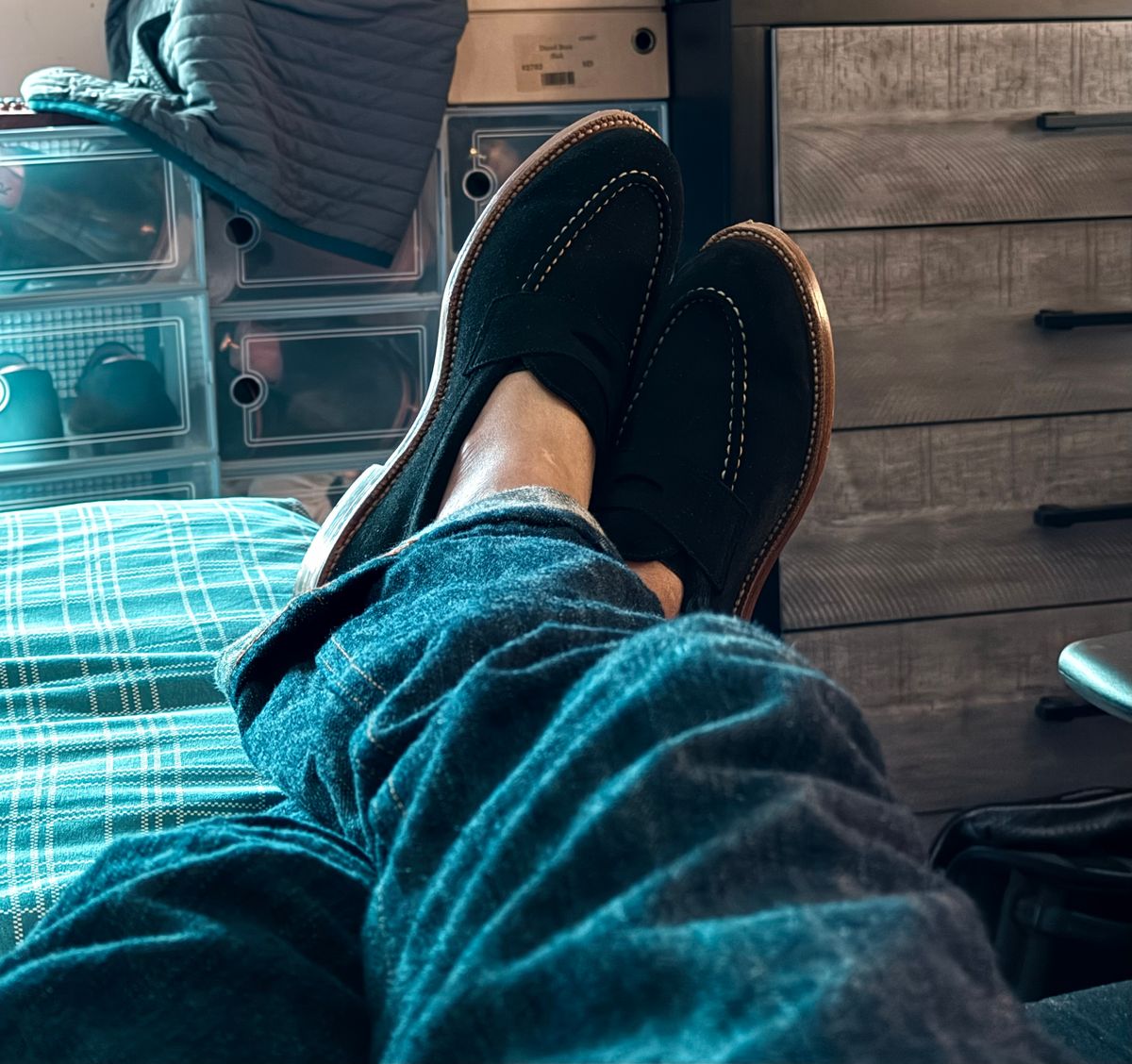 Photo by boots_4_me on September 27, 2025 of the Grant Stone Travelers in C.F. Stead Black Janus Calf Suede.