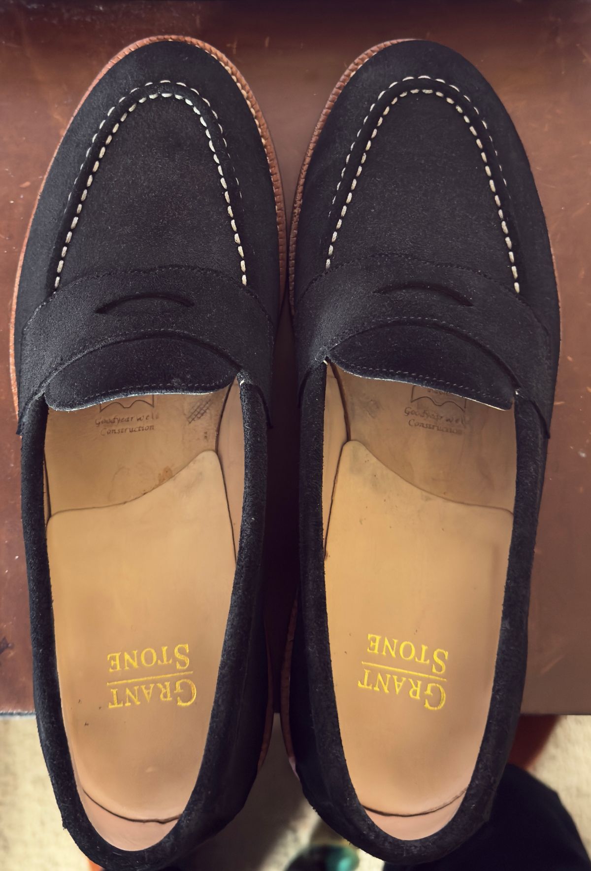 Photo by HeritageWearingPatriot on May 27, 2026 of the Grant Stone Travelers in C.F. Stead Black Janus Calf Suede.