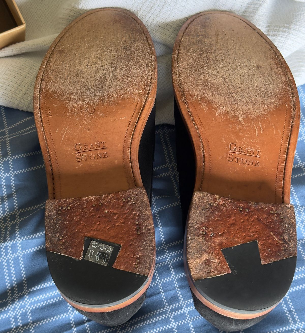 Photo by HeritageWearingPatriot on May 27, 2026 of the Grant Stone Travelers in C.F. Stead Black Janus Calf Suede.
