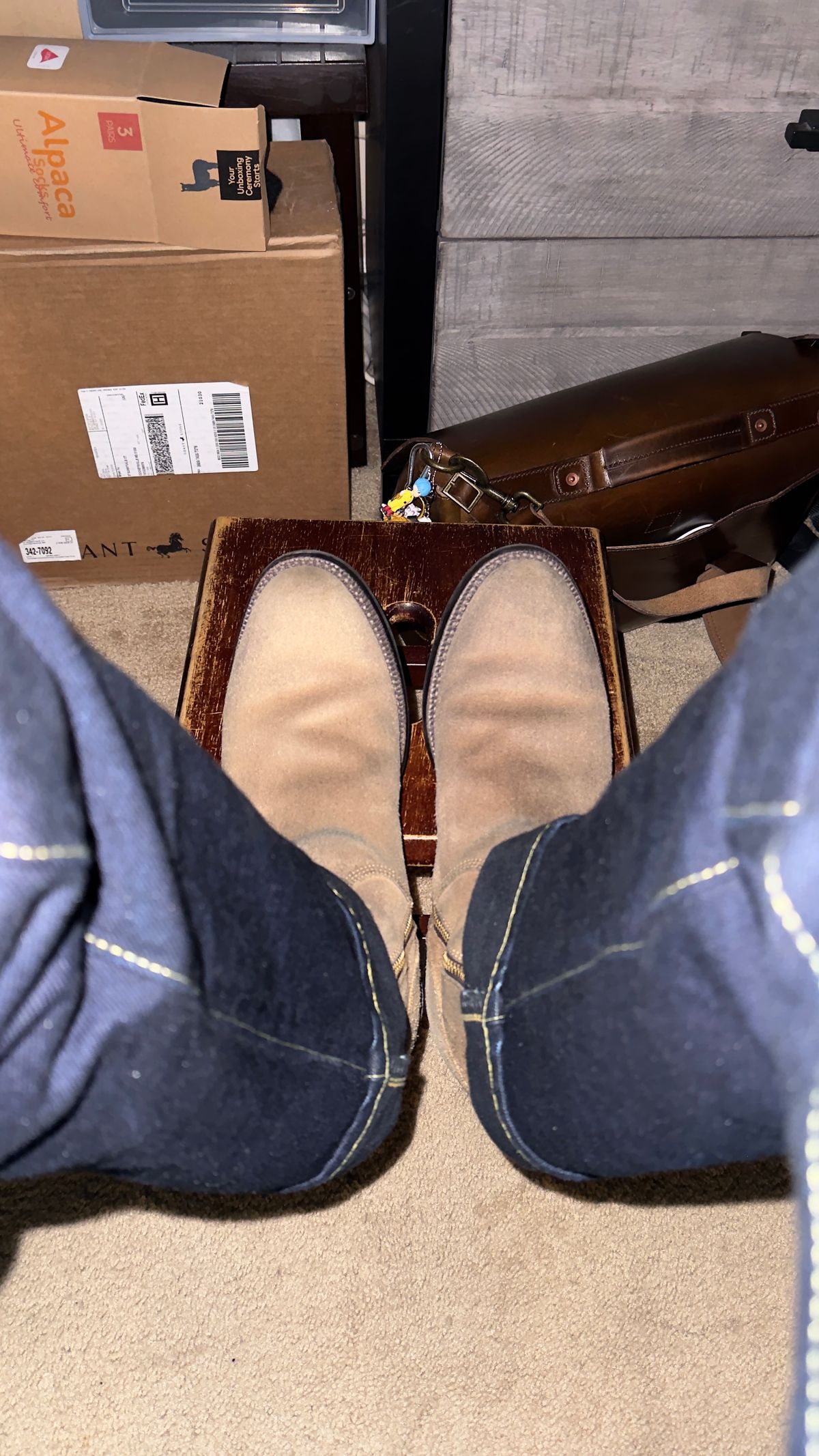 Photo by HeritageWearingPatriot on April 10, 2026 of the Grant Stone Elias in Horween Natural Chromexcel Roughout.