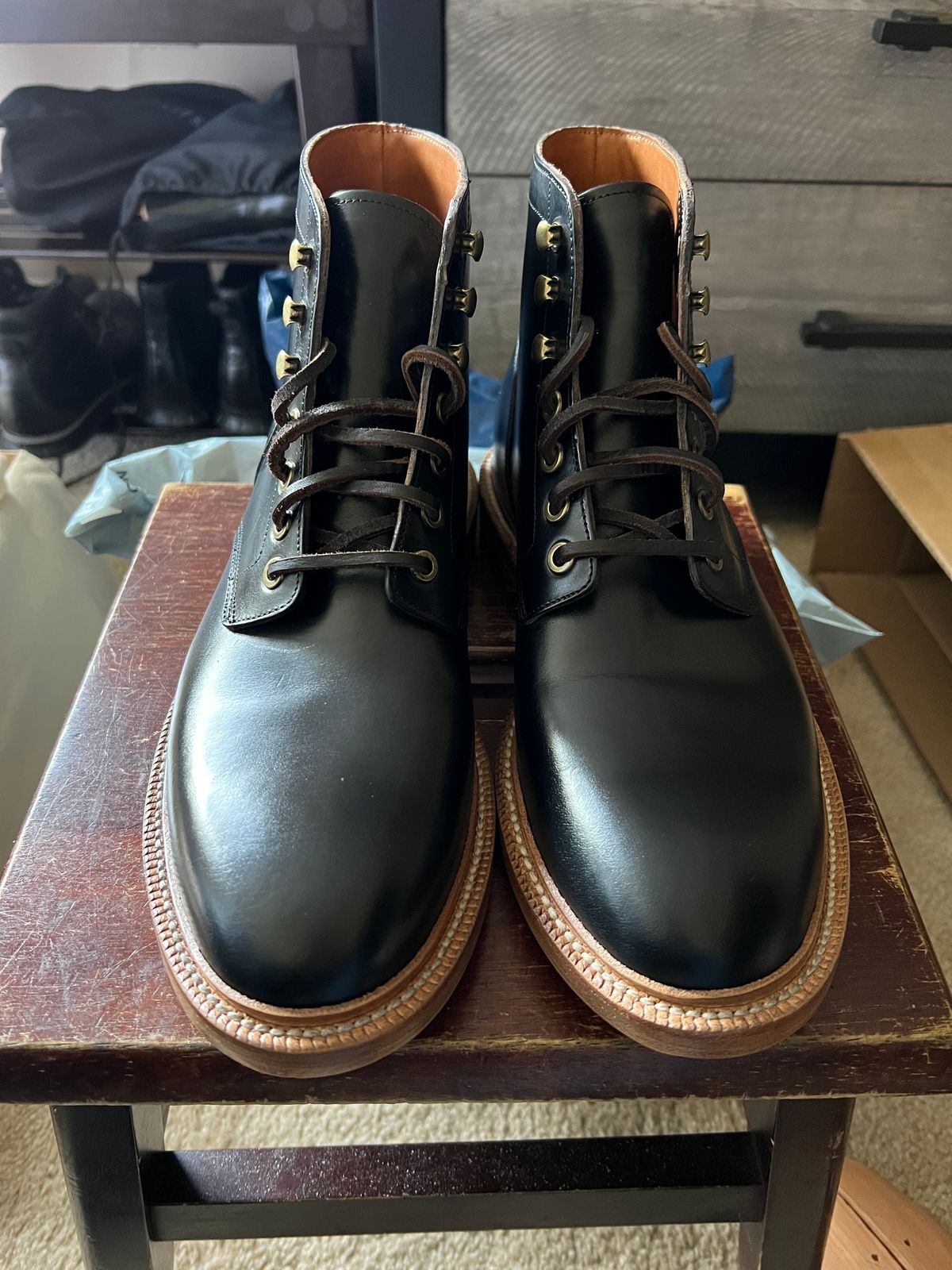 Photo by boots_4_me on May 19, 2023 of the Grant Stone Diesel Boot in Horween Black Chromexcel.