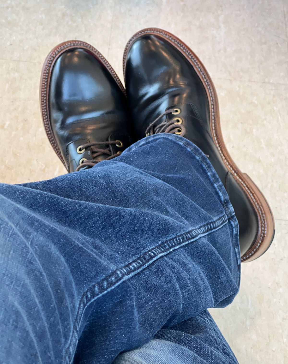 Photo by boots_4_me on July 12, 2023 of the Grant Stone Diesel Boot in Horween Black Chromexcel.