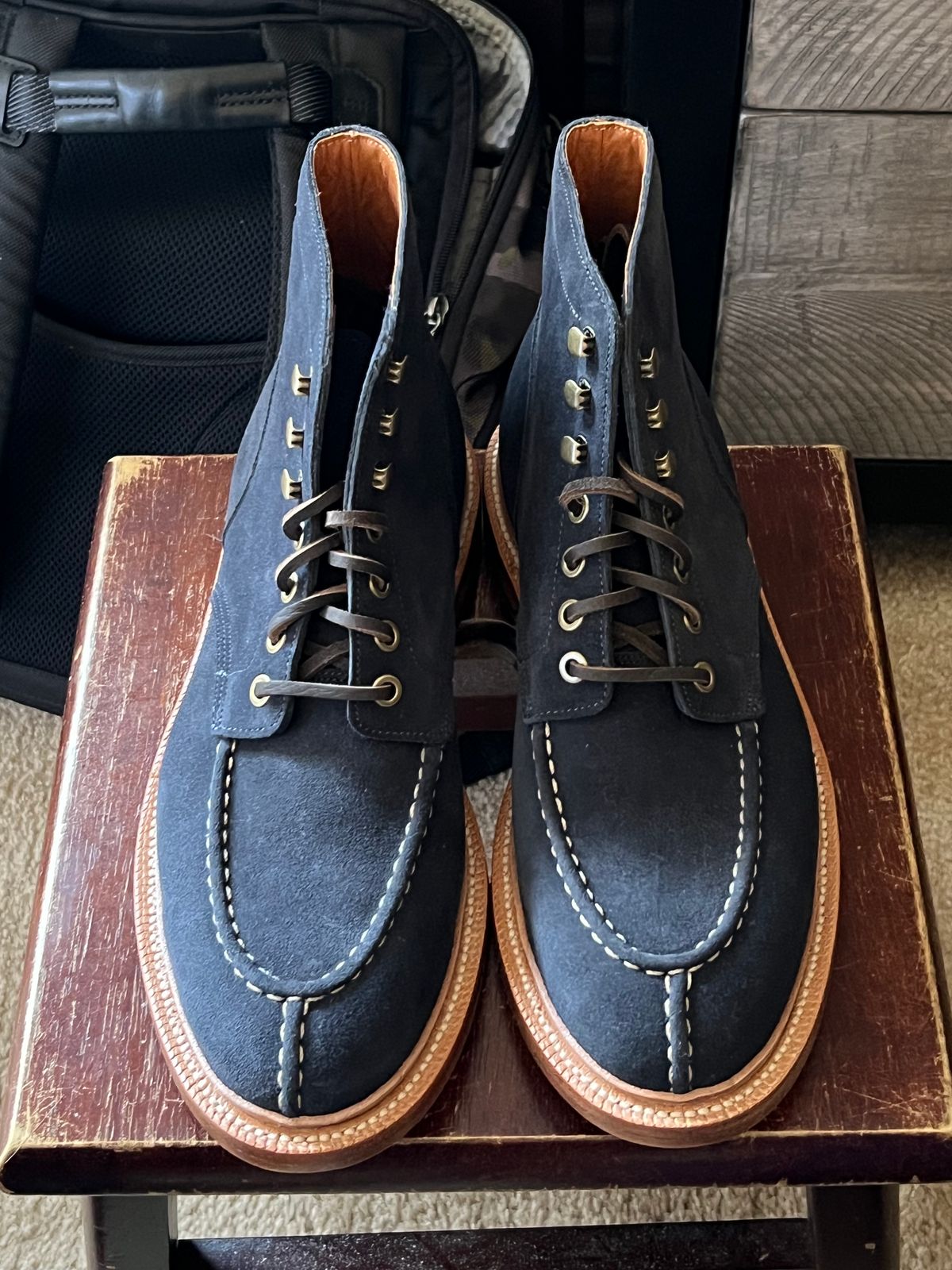 Photo by boots_4_me on September 8, 2023 of the Grant Stone Ottawa Boot in C.F. Stead Navy Blue Janus Calf Suede.