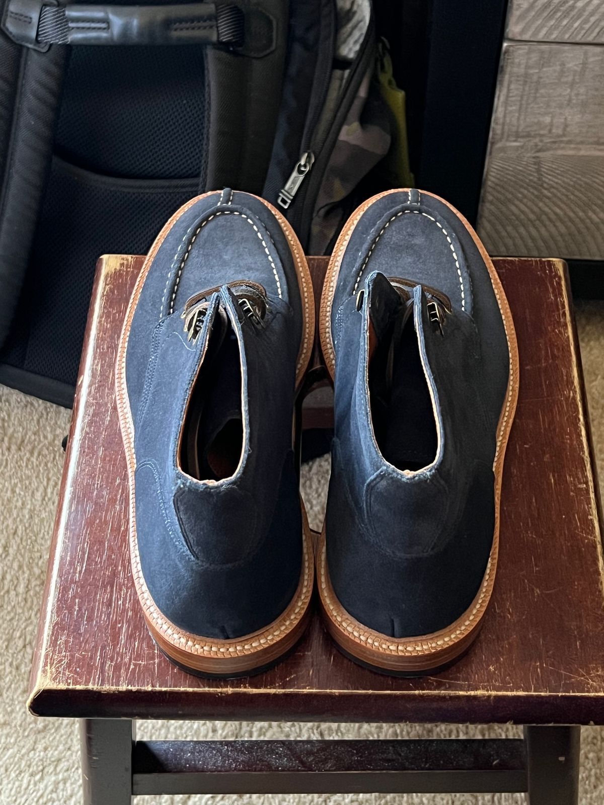 Photo by boots_4_me on September 8, 2023 of the Grant Stone Ottawa Boot in C.F. Stead Navy Blue Janus Calf Suede.