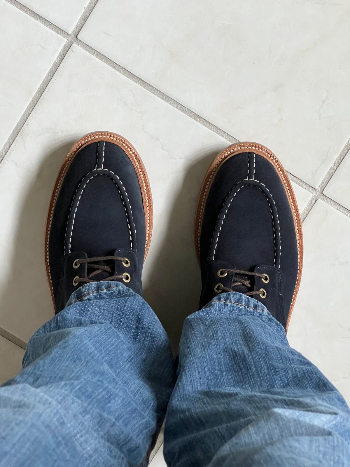 Photo by boots_4_me on September 10, 2023 of the Grant Stone Ottawa Boot in C.F. Stead Navy Blue Janus Calf Suede.