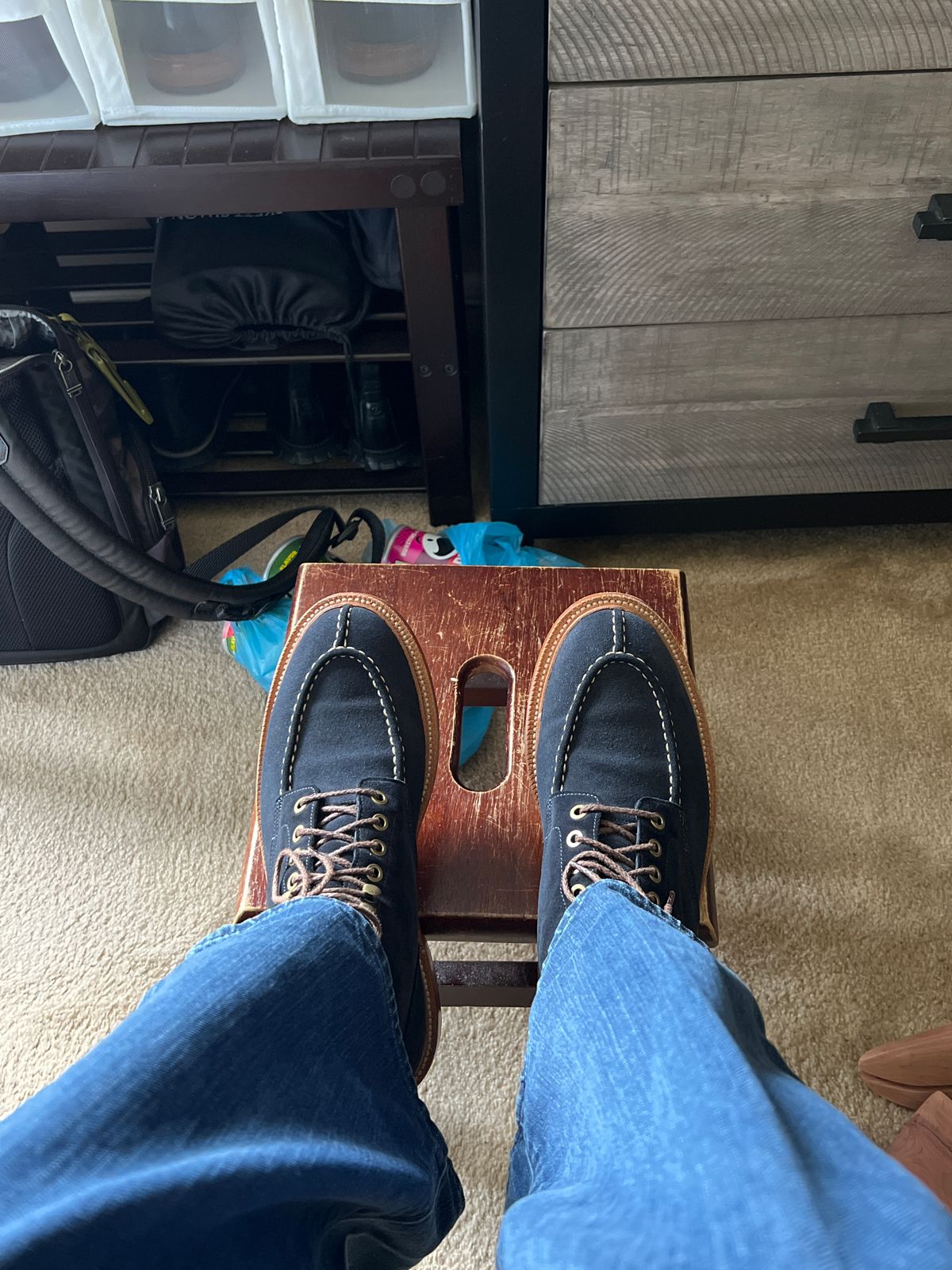 Photo by boots_4_me on October 5, 2023 of the Grant Stone Ottawa Boot in C.F. Stead Navy Blue Janus Calf Suede.