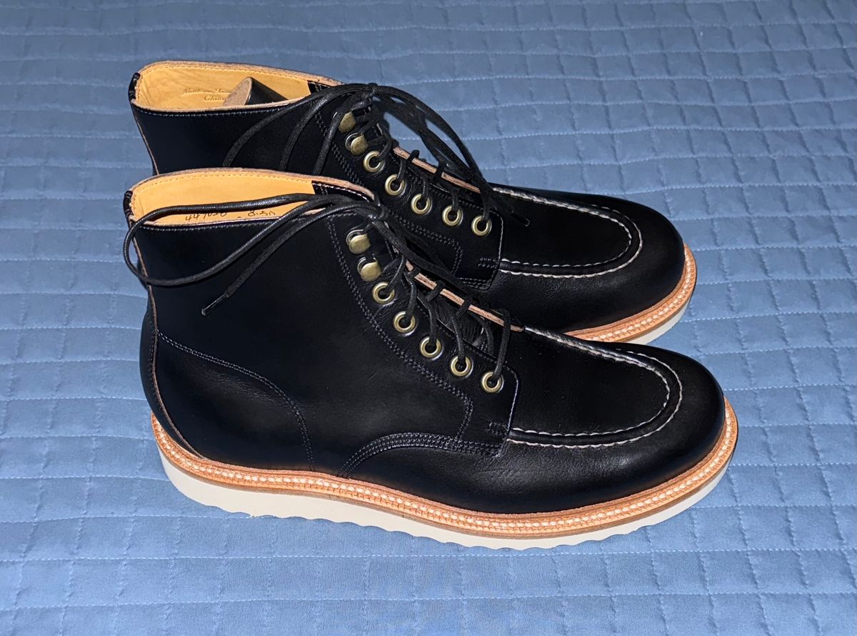 Photo by boots_4_me on November 21, 2024 of the Grant Stone Brass Boot in Horween Black Chromexcel.