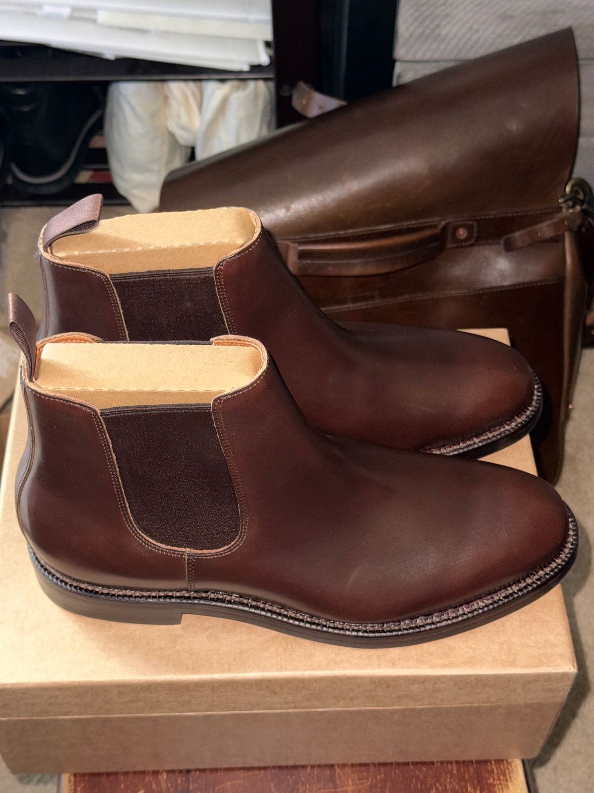 Photo by HeritageWearingPatriot on June 11, 2026 of the Grant Stone Chelsea Boot in Horween Crimson Chromexcel.