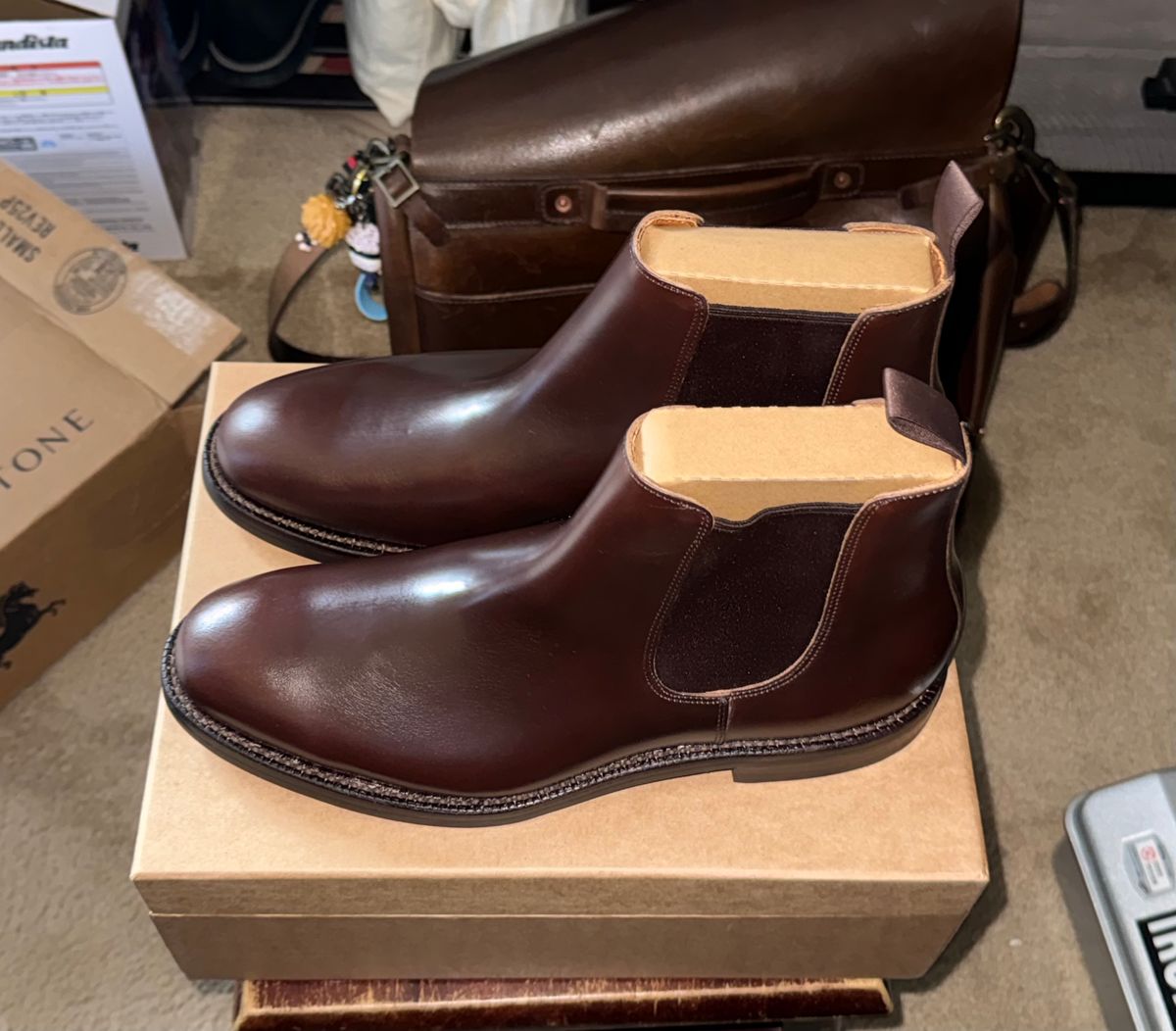 Photo by HeritageWearingPatriot on June 11, 2026 of the Grant Stone Chelsea Boot in Horween Crimson Chromexcel.