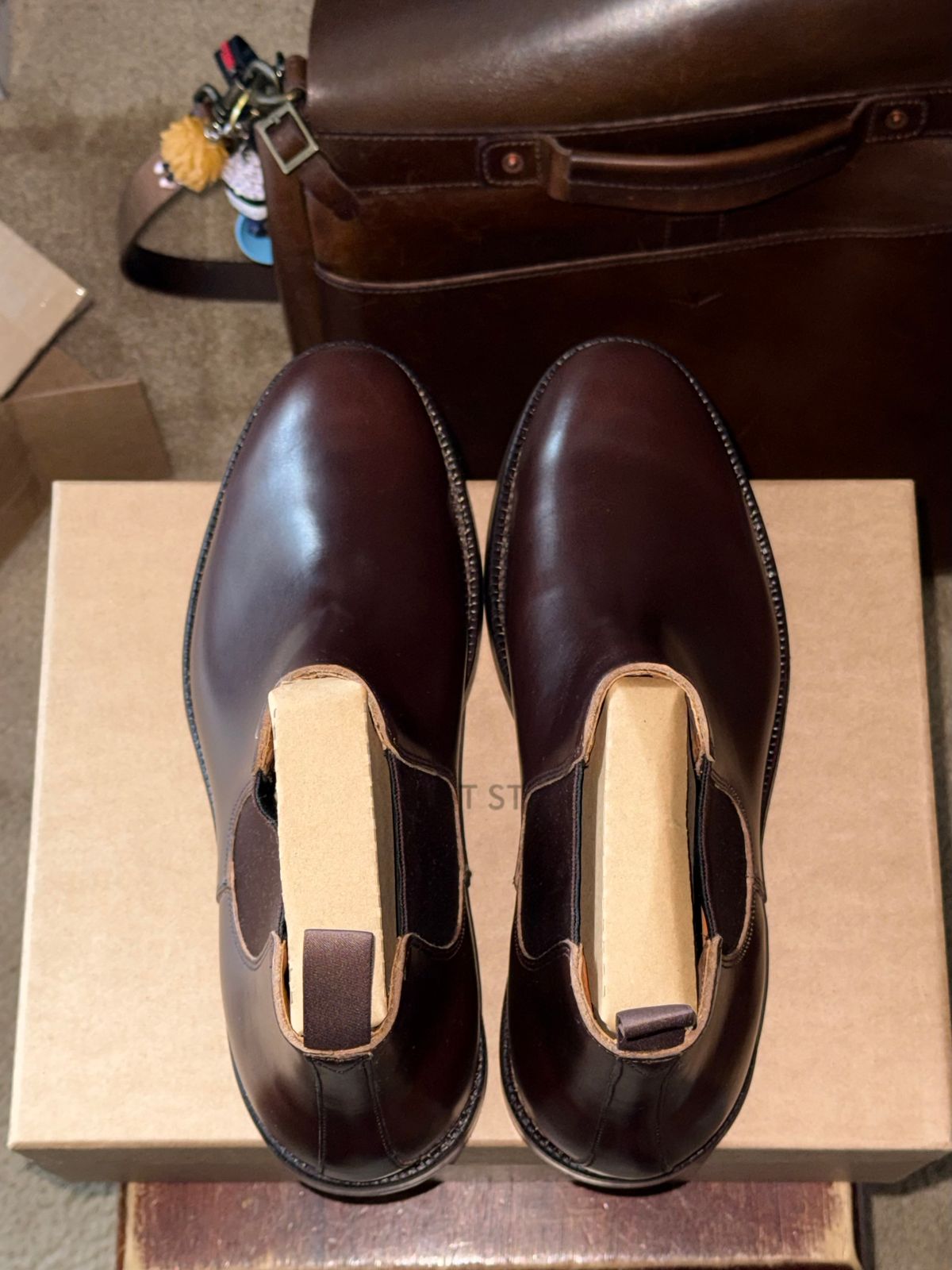 Photo by HeritageWearingPatriot on June 11, 2026 of the Grant Stone Chelsea Boot in Horween Crimson Chromexcel.
