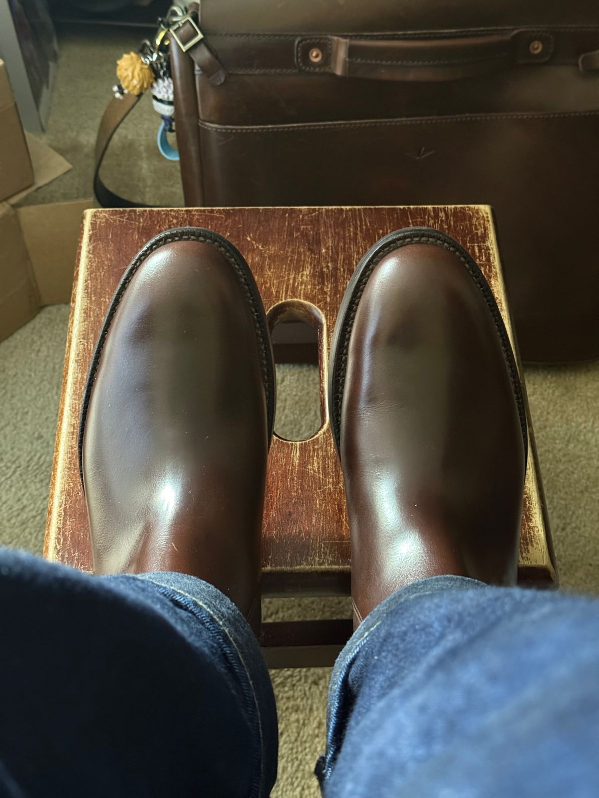 Photo by HeritageWearingPatriot on June 11, 2026 of the Grant Stone Chelsea Boot in Horween Crimson Chromexcel.