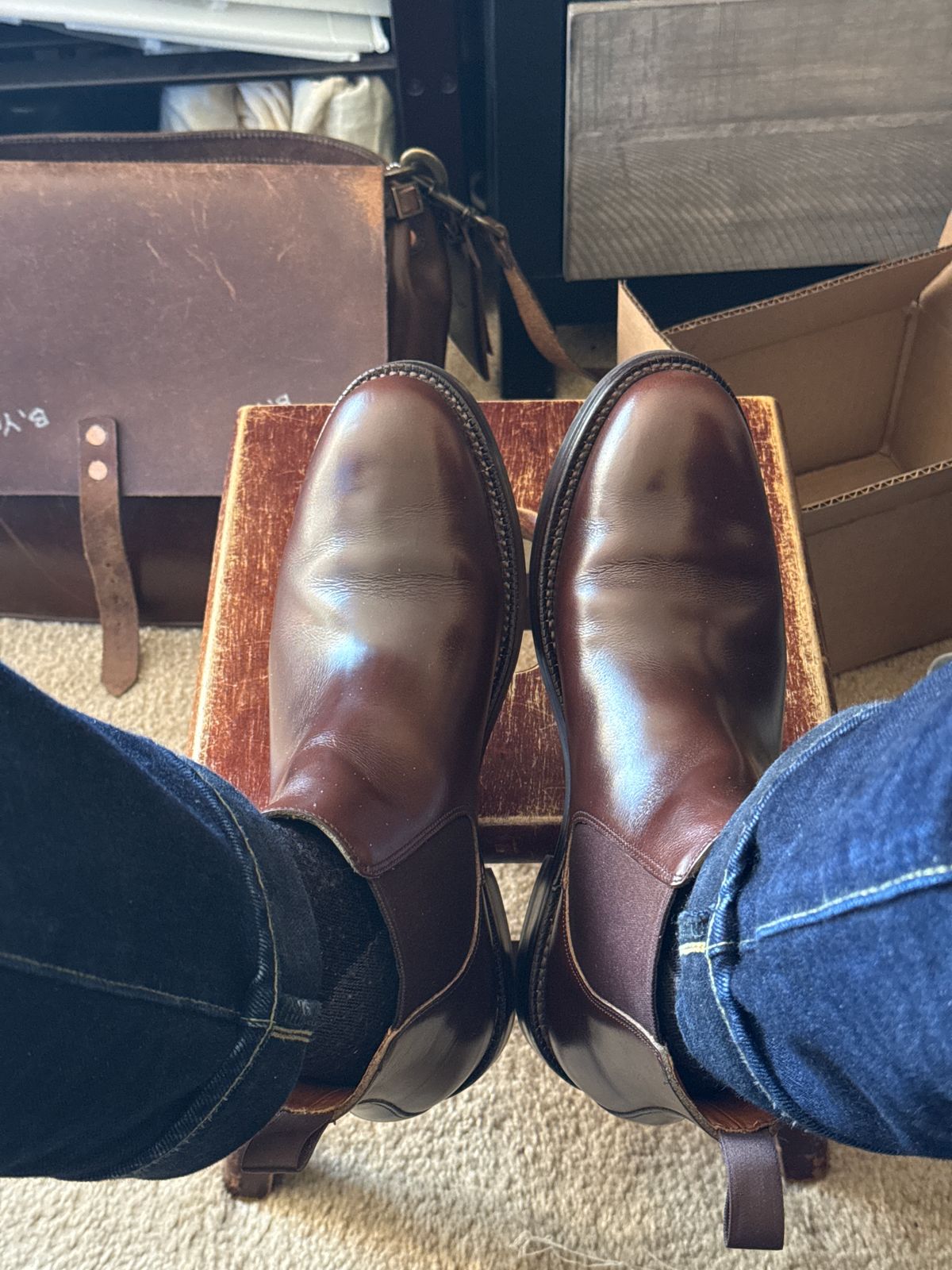 Photo by HeritageWearingPatriot on June 14, 2026 of the Grant Stone Chelsea Boot in Horween Crimson Chromexcel.