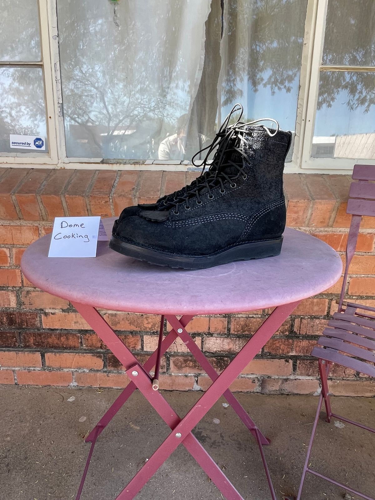 Photo by shakincheese on November 2, 2025 of the Wesco /x The Shop Black DH Service Boot in Seidel Black Oil Tan Roughout.
