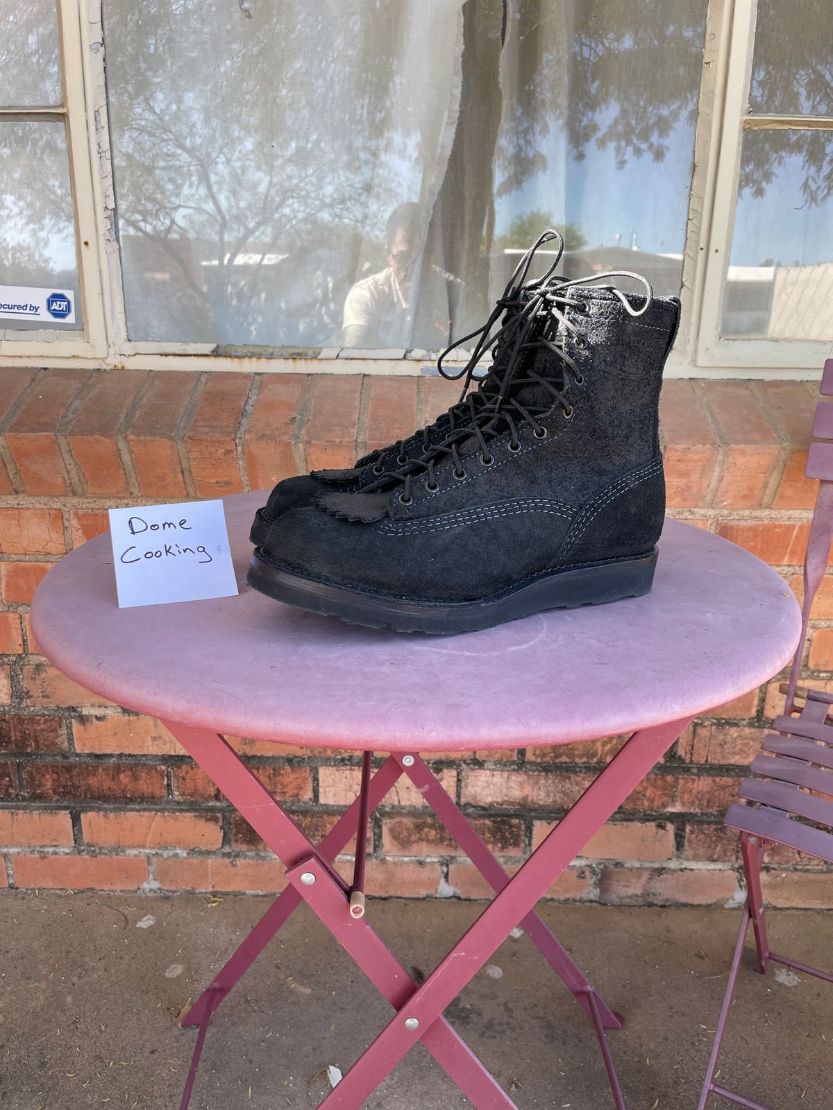 Photo by shakincheese on November 2, 2025 of the Wesco /x The Shop Black DH Service Boot in Seidel Black Oil Tan Roughout.