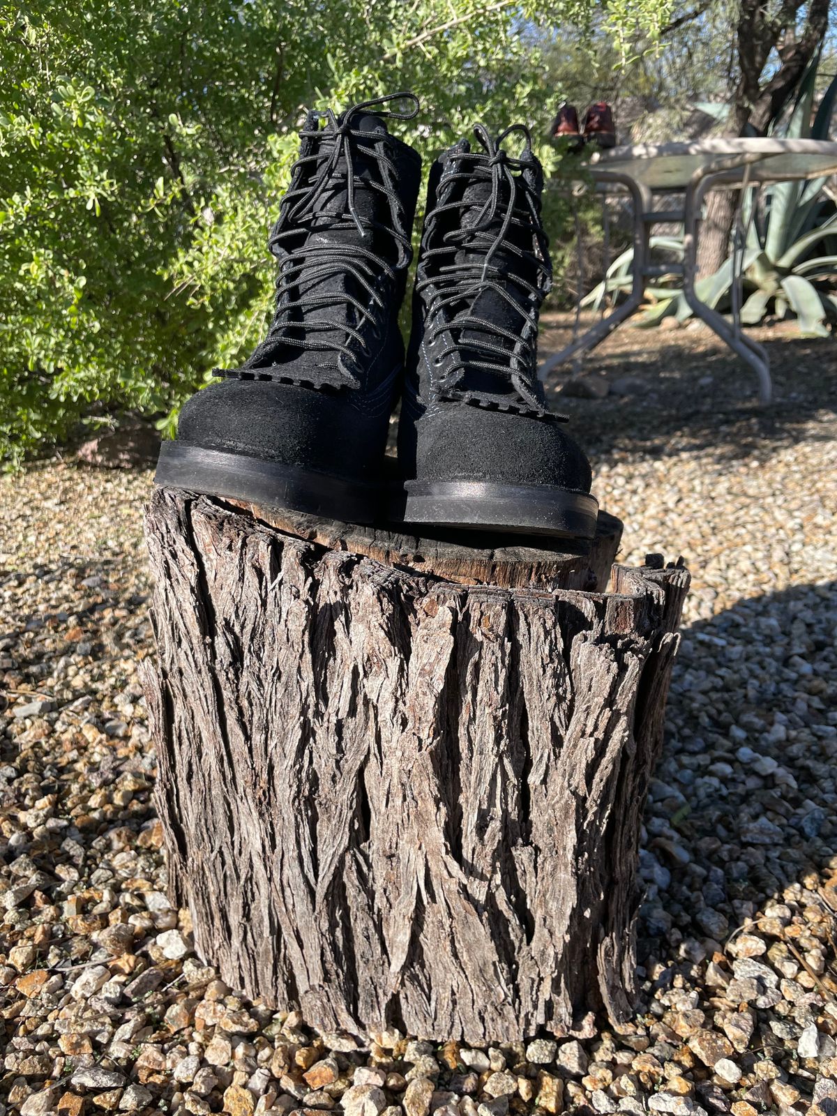 Photo by shakincheese on December 4, 2025 of the Wesco /x The Shop Black DH Service Boot in Seidel Black Oil Tan Roughout.