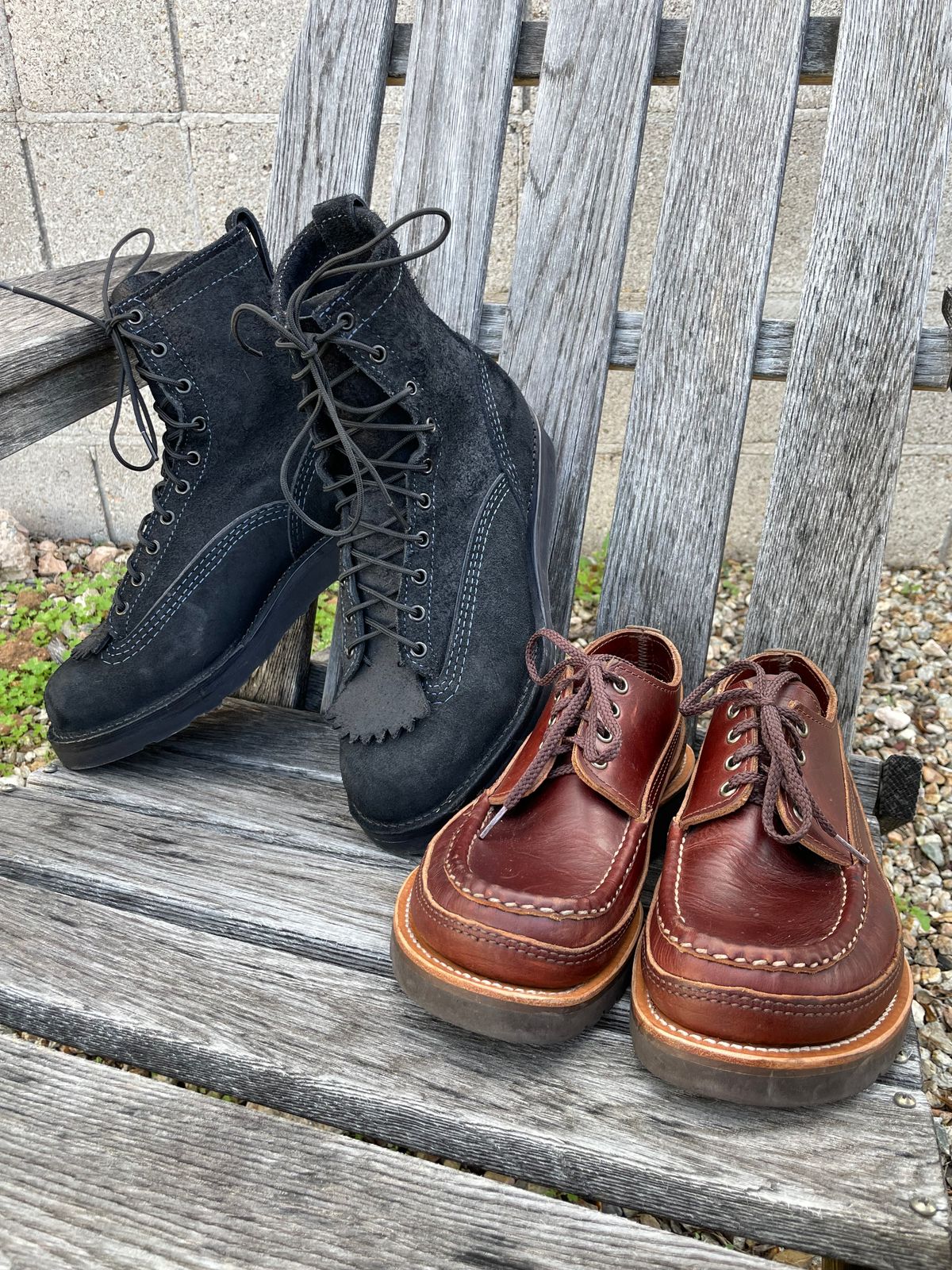 Photo by shakincheese on January 4, 2026 of the Wesco /x The Shop Black DH Service Boot in Seidel Black Oil Tan Roughout.