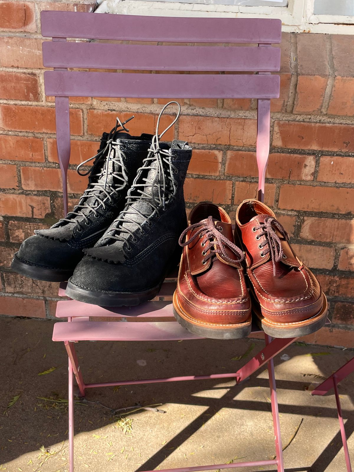 Photo by shakincheese on February 1, 2026 of the Wesco /x The Shop Black DH Service Boot in Seidel Black Oil Tan Roughout.