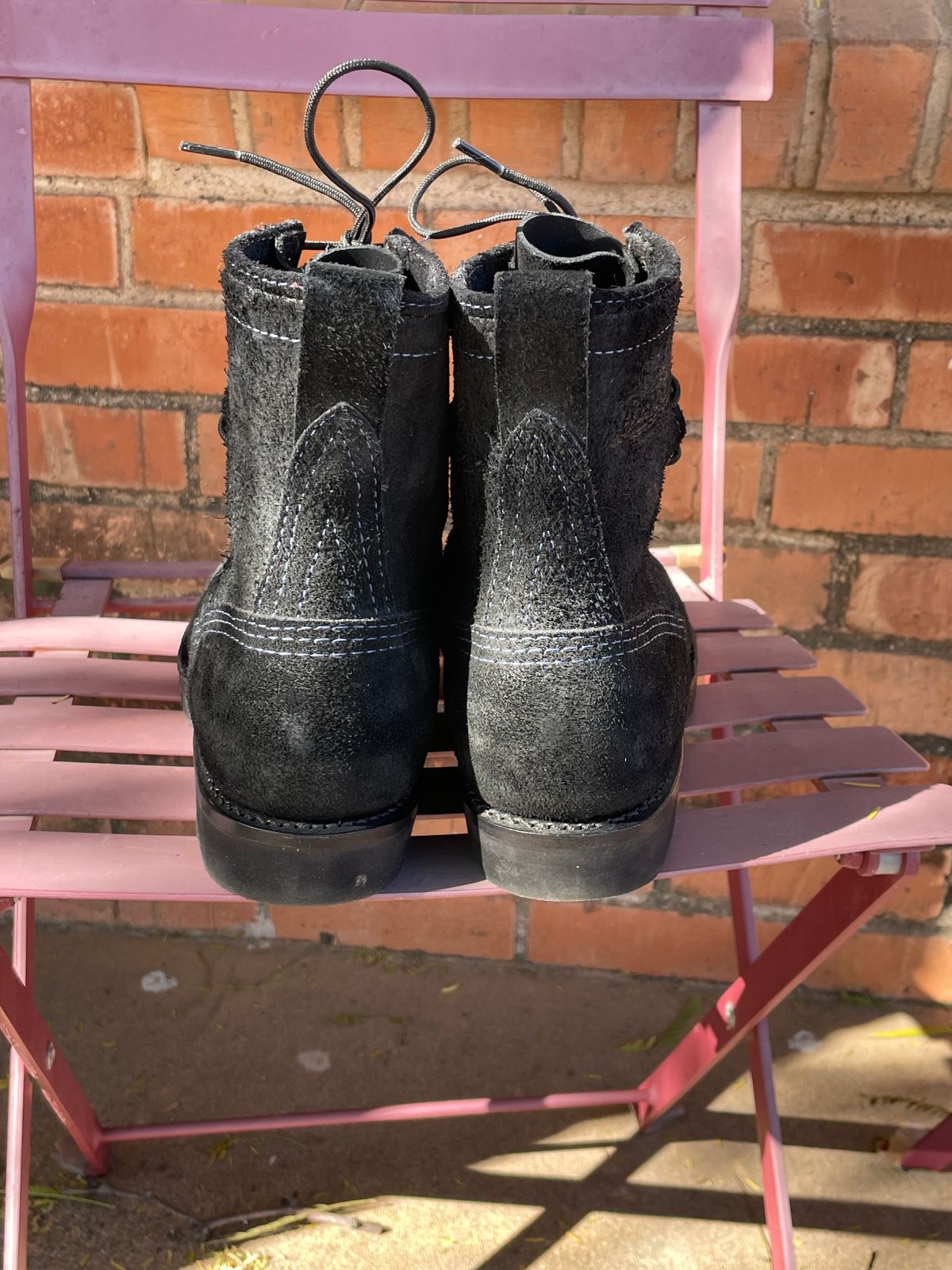 Photo by shakincheese on February 1, 2026 of the Wesco /x The Shop Black DH Service Boot in Seidel Black Oil Tan Roughout.
