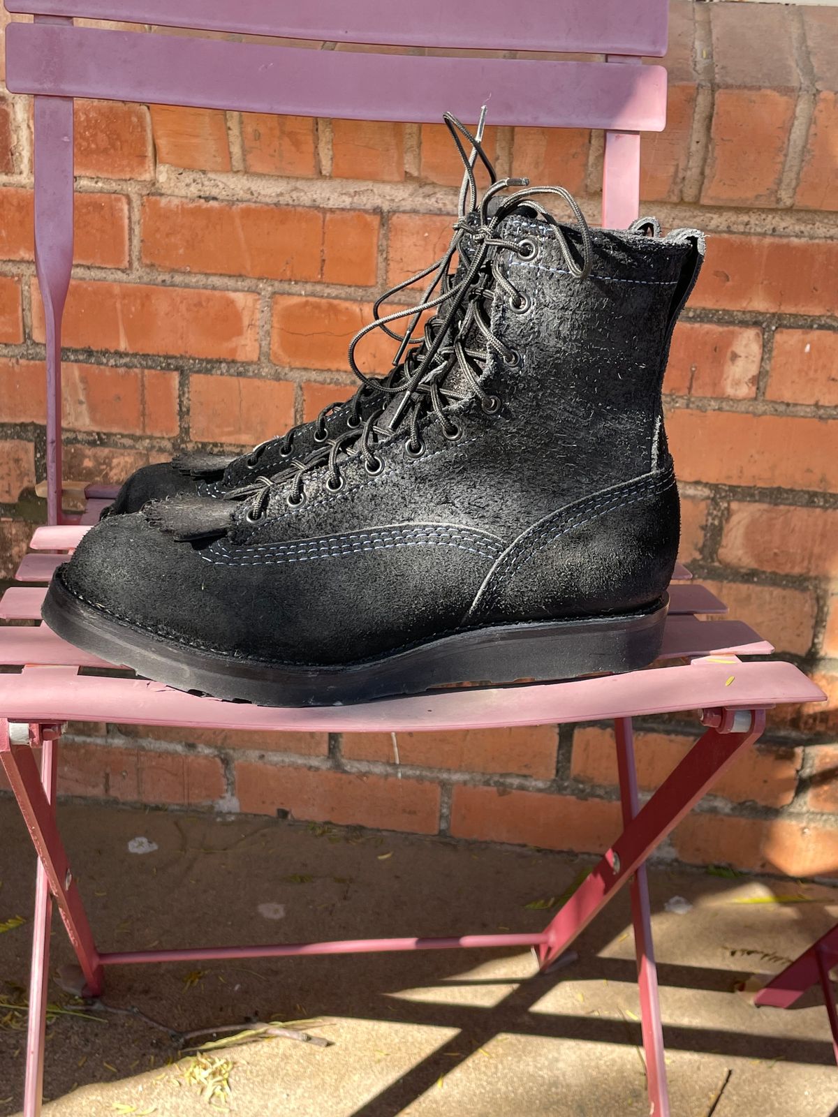 Photo by shakincheese on February 1, 2026 of the Wesco /x The Shop Black DH Service Boot in Seidel Black Oil Tan Roughout.