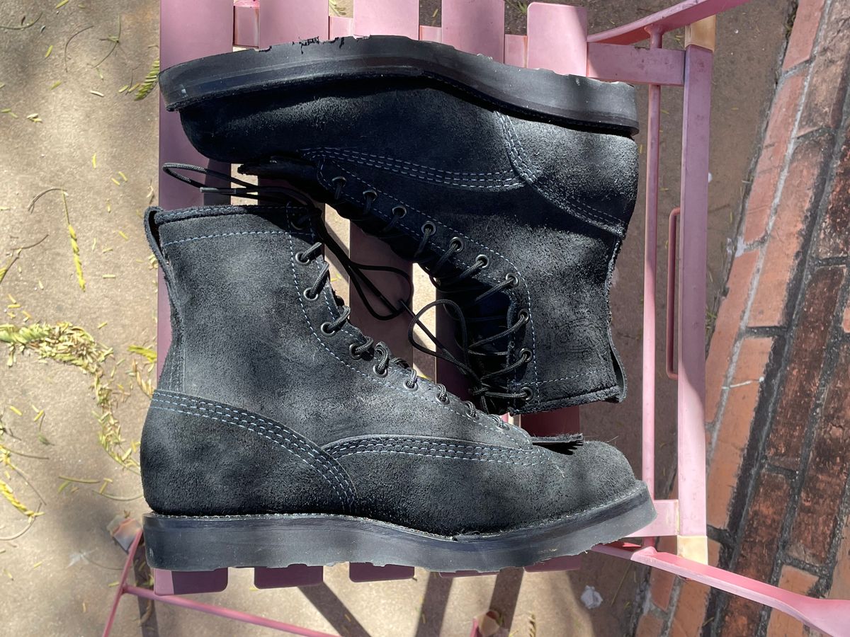 Photo by shakincheese on February 1, 2026 of the Wesco /x The Shop Black DH Service Boot in Seidel Black Oil Tan Roughout.