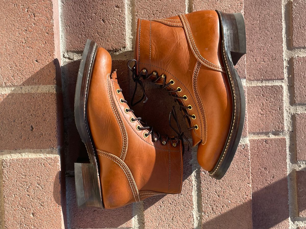 Photo by shakincheese on November 5, 2023 of the John Lofgren Donkey Puncher Boots in Badalassi Carlo Cognac Minerva.