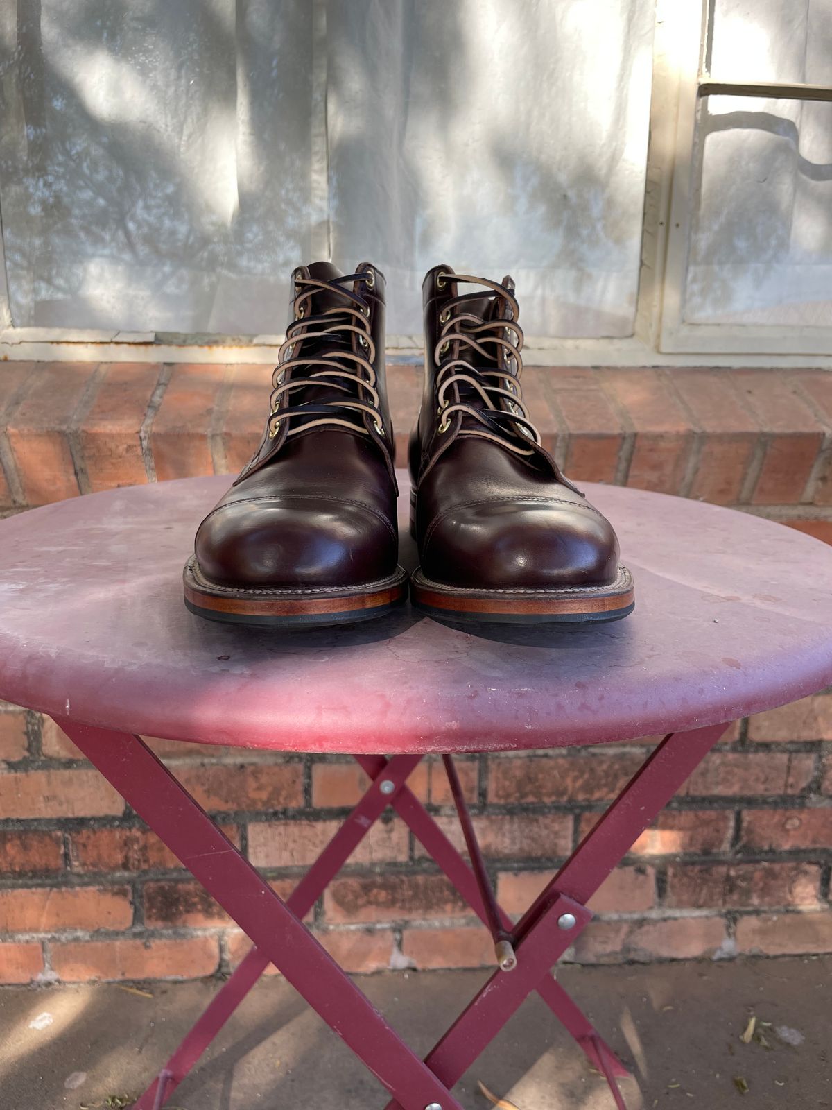 Photo by shakincheese on October 5, 2024 of the Viberg Service Boot in Horween Brown Chromexcel.