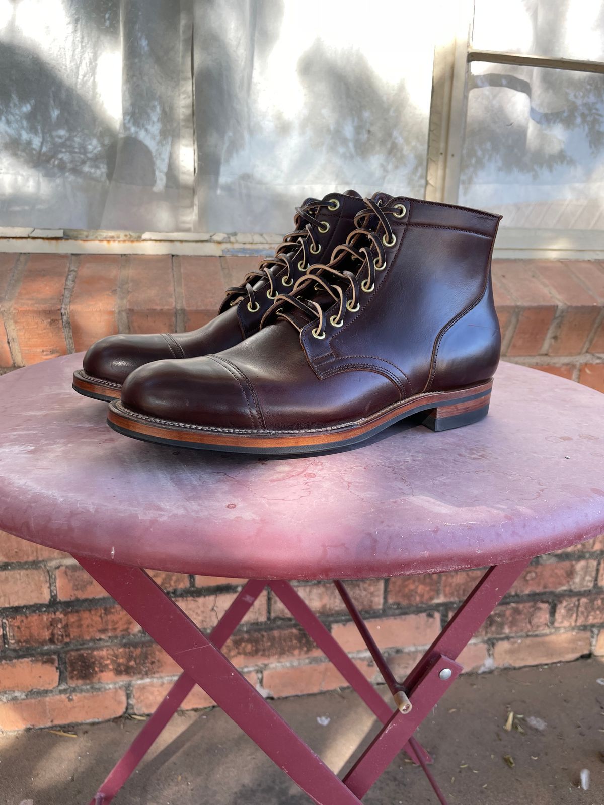 Photo by shakincheese on October 5, 2024 of the Viberg Service Boot in Horween Brown Chromexcel.