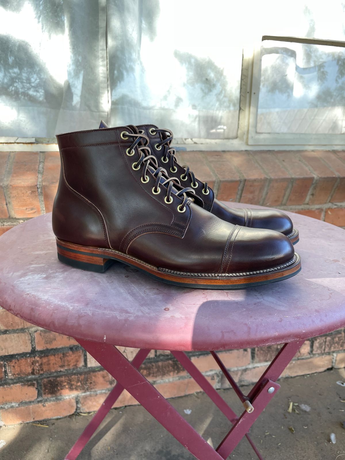 Photo by shakincheese on October 5, 2024 of the Viberg Service Boot in Horween Brown Chromexcel.