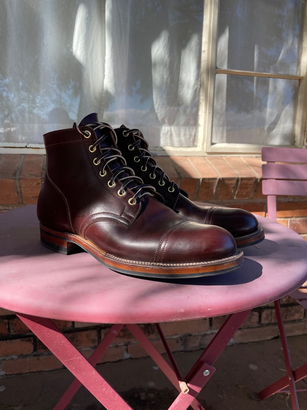Photo by shakincheese on November 4, 2024 of the Viberg Service Boot in Horween Brown Chromexcel.