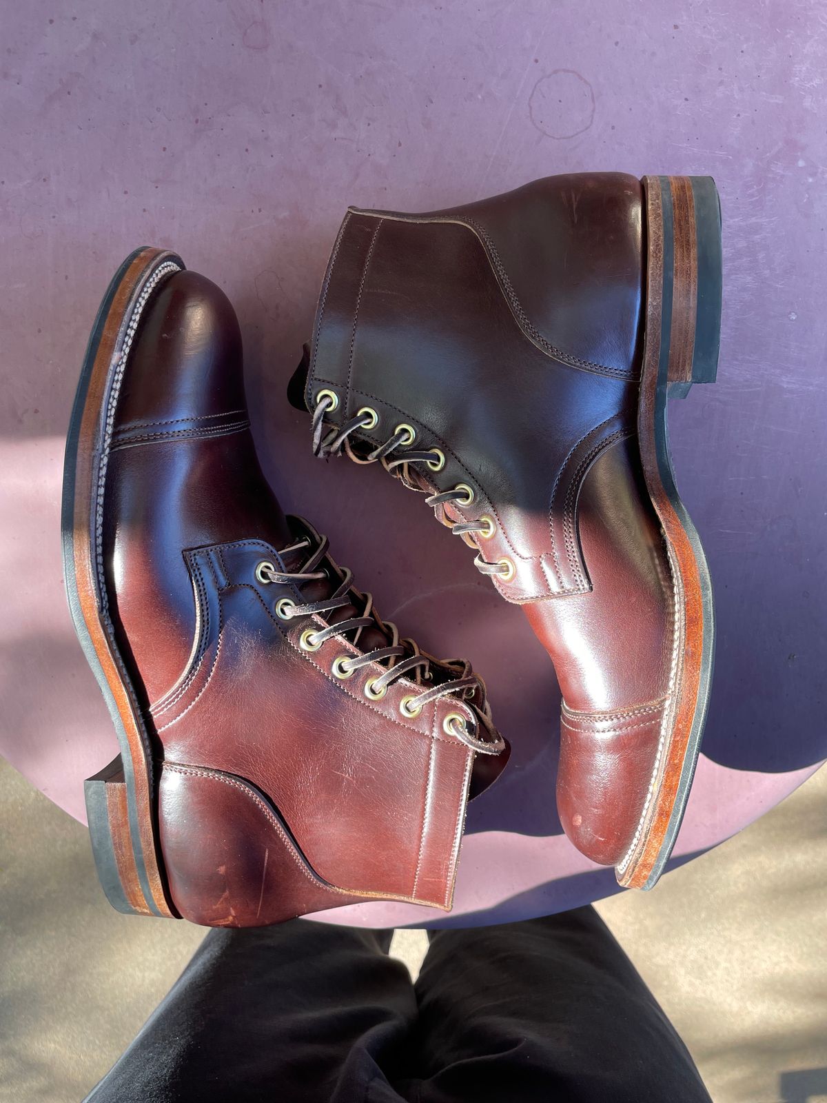 Photo by shakincheese on December 1, 2024 of the Viberg Service Boot in Horween Brown Chromexcel.