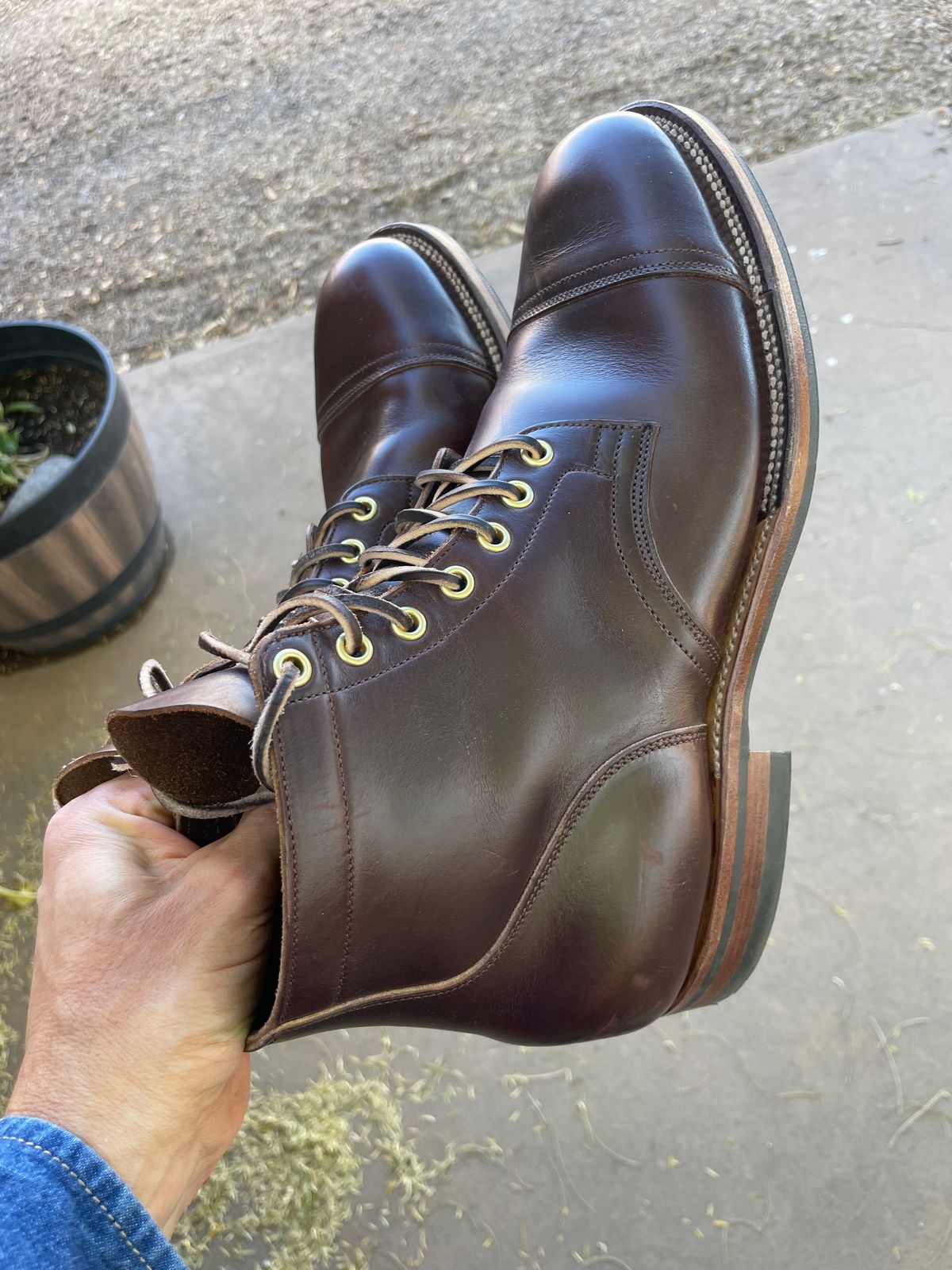 Photo by shakincheese on January 4, 2025 of the Viberg Service Boot in Horween Brown Chromexcel.