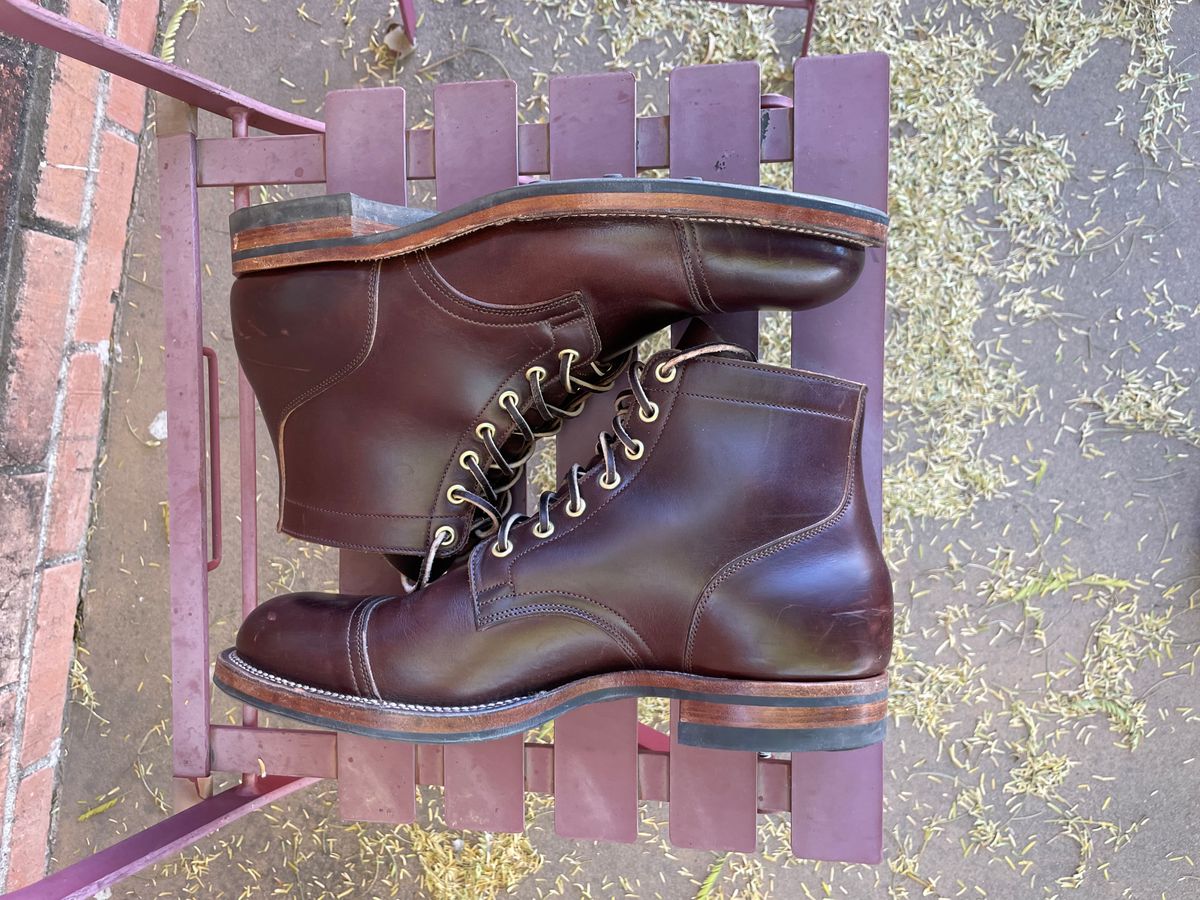 Photo by shakincheese on January 4, 2025 of the Viberg Service Boot in Horween Brown Chromexcel.