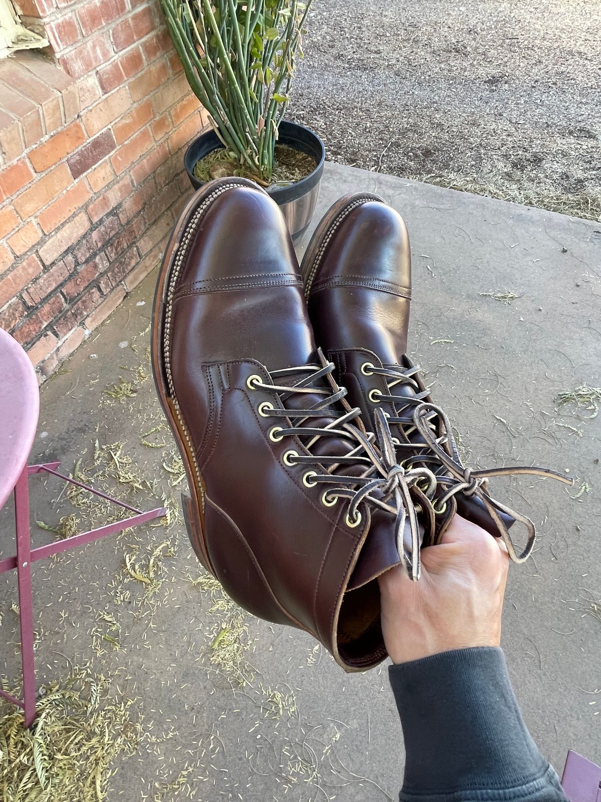 Photo by shakincheese on February 2, 2025 of the Viberg Service Boot in Horween Brown Chromexcel.