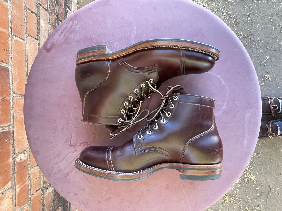 Photo by shakincheese on February 2, 2025 of the Viberg Service Boot in Horween Brown Chromexcel.