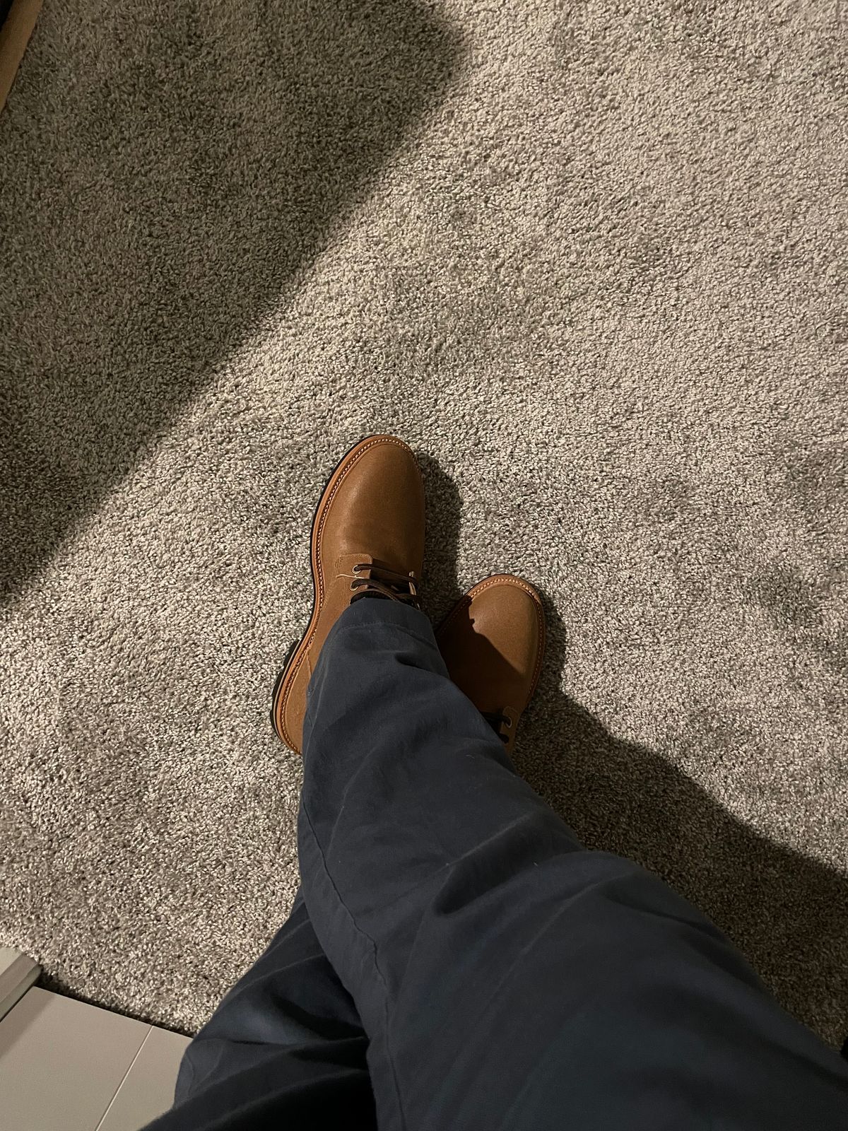 Photo by couchpotato on October 29, 2023 of the Grant Stone Diesel Boot in C.F. Stead Natural Waxy Commander Suede.