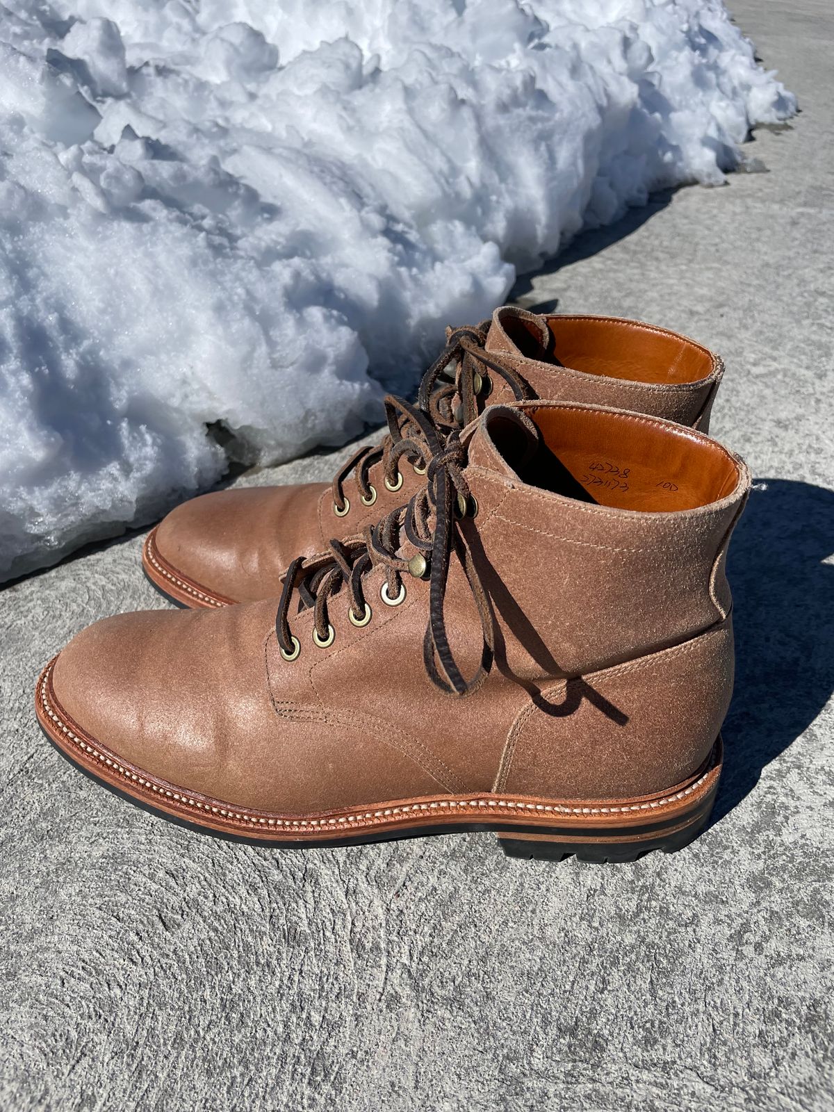 Photo by couchpotato on February 4, 2024 of the Grant Stone Diesel Boot in C.F. Stead Natural Waxy Commander Suede.