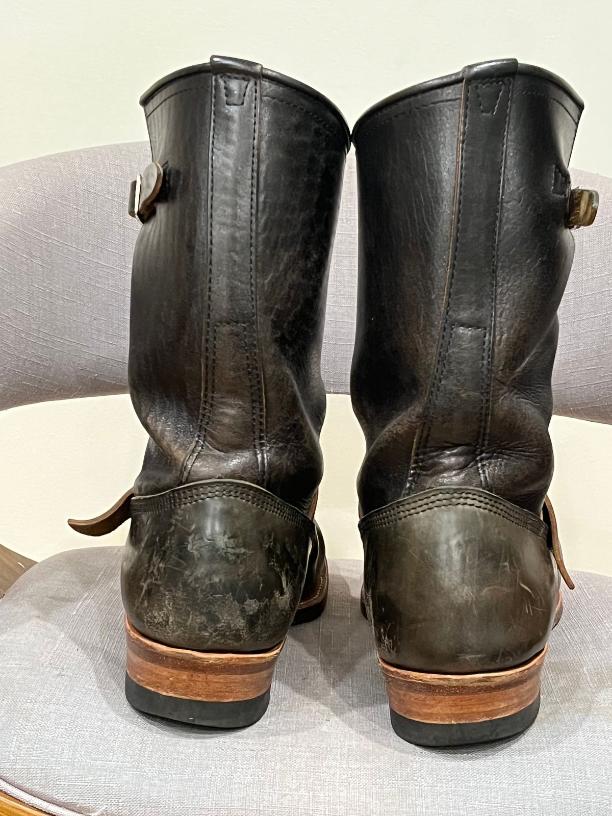 Photo by rickdawg on November 5, 2025 of the John Lofgren Wabash Engineer Boots in Maryam Salvia Rovescio Sego & Shinki Black Teacore Horsebutt.