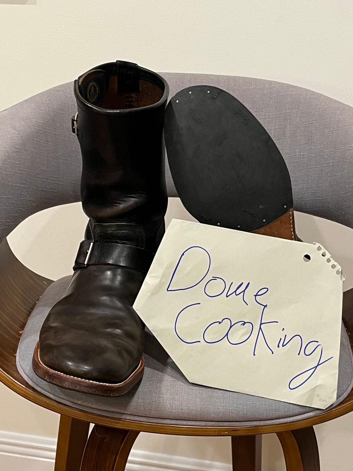 Photo by rickdawg on November 5, 2025 of the John Lofgren Wabash Engineer Boots in Maryam Salvia Rovescio Sego & Shinki Black Teacore Horsebutt.