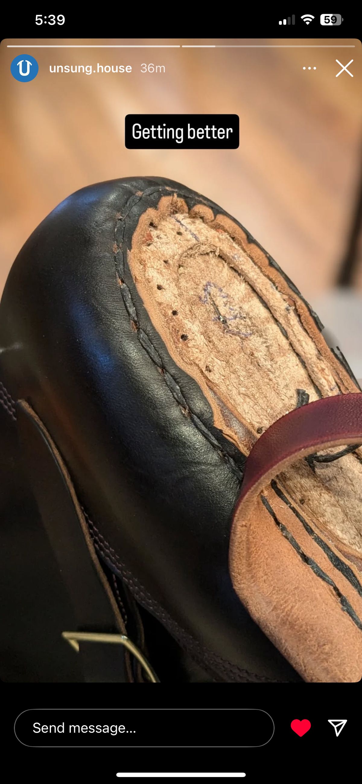 Photo by nathanjcreel on December 20, 2024 of the Unsung U 22-2 Engineer Boot in Horween Burgundy Workshoe Butt Overdyed Black.